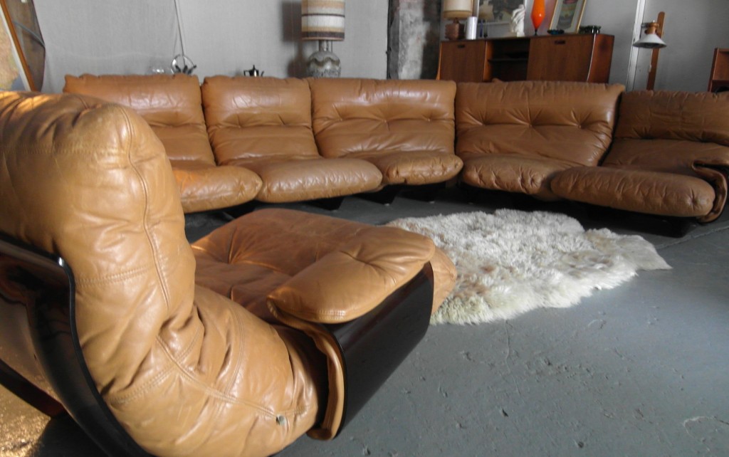 SOLD Rare 1970s Ligne Roset Modualr Suite in Tan Hide on Perspex Base by Michel Ducaroy £3500