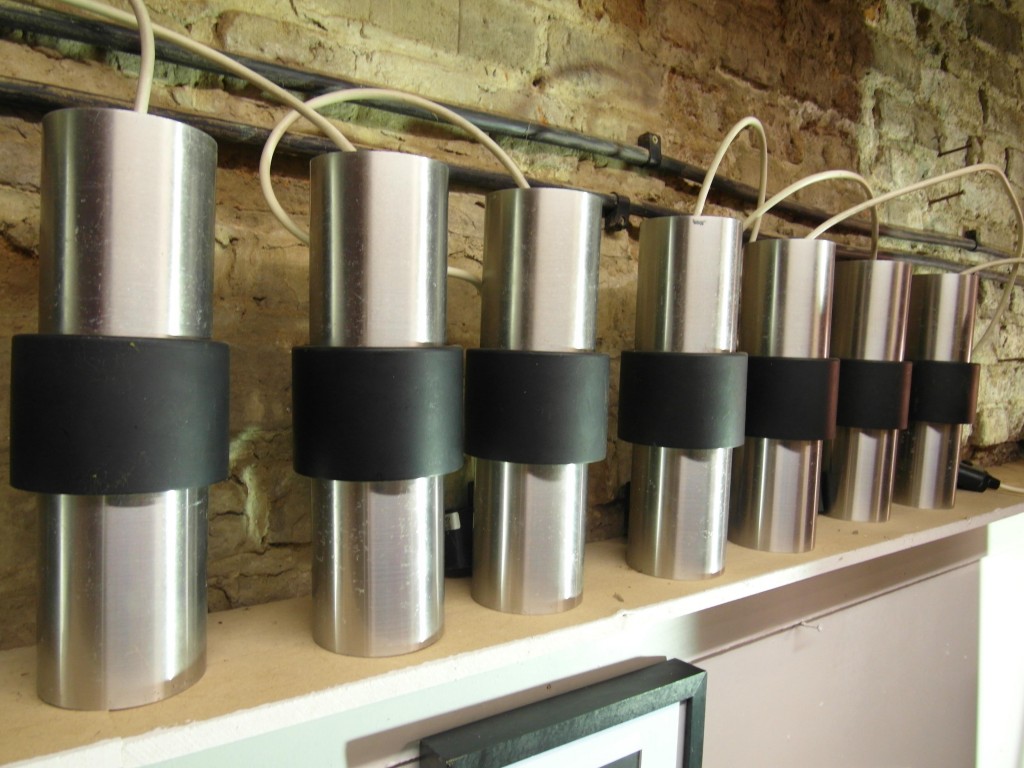 Classic 1970's Chrome Danish Hanging Lights. Set of Ten with Powered Track £695 SOLD