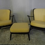 Matching Pair Of Ercol Windsor Armchairs and Footstool In Black and Lemon £395