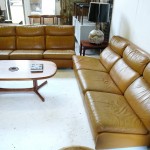 Matching pair of 1970’s Leolux “Italiander” 3 seat sofas in tan leather SOLD