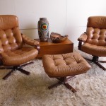 Matching Pair of Vintage Danish Leather & Rosewood Swivel Chairs £450SOLD