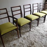 Six Richard Hornby Chairs in Afromosia and Lime Silk With Carver £495 SOLD