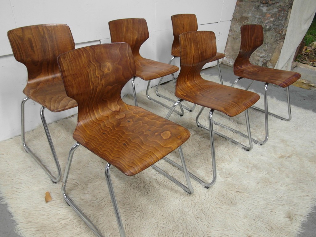 Six Vintage Flototo Pressed Ply & Chrome Chairs £220 SOLD